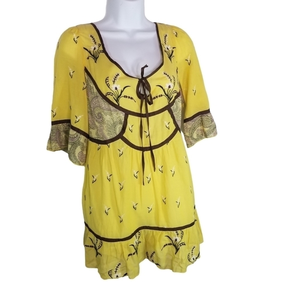 Vtg Lithe Anthropologie yellow boho tunic dress - Picture 2 of 12
